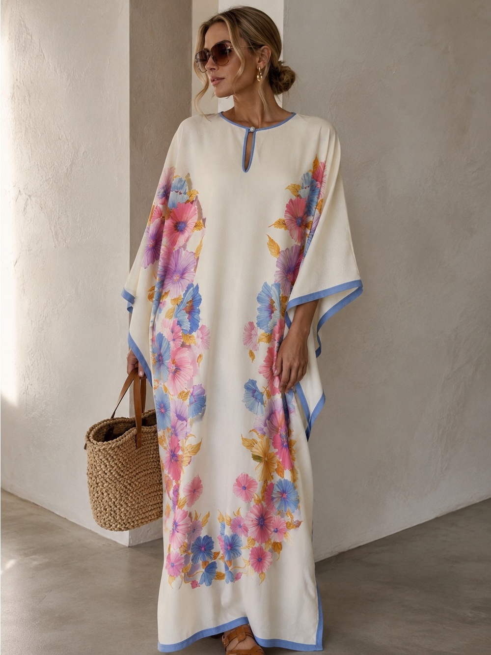 Vintage St. Michael Floral Maxi Kaftan Dress UK 12–14